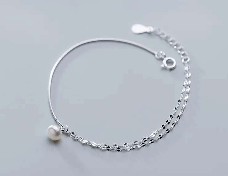 S925 Silver Bracelet Female Temperament Pearl Double Layer Sweet Accessory