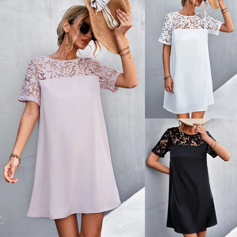 Women's Loose Lace Stitching Hollow Dress