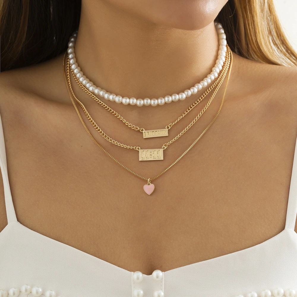 Vintage Stacked Letter Tag Heart Necklace