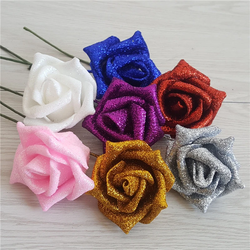 Full Gold Powder PE Rose Simulation Rose Cartoon Bouquet