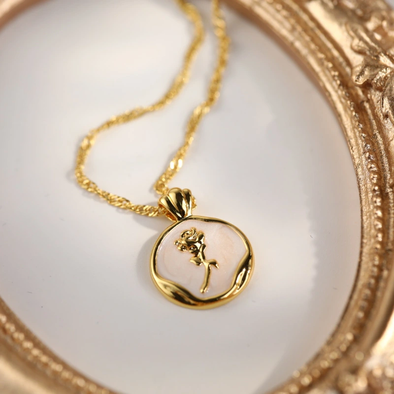 Classic Elegant Rose Medal Pendant Necklace