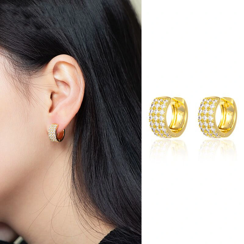 925 Silver Hoop Earrings Ear Clip Female Rhinestone Earrings