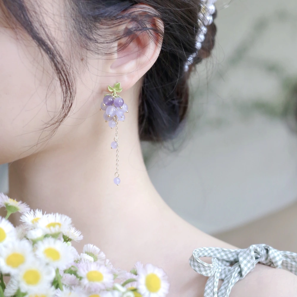 Slender Purple Grape Drop Earrings