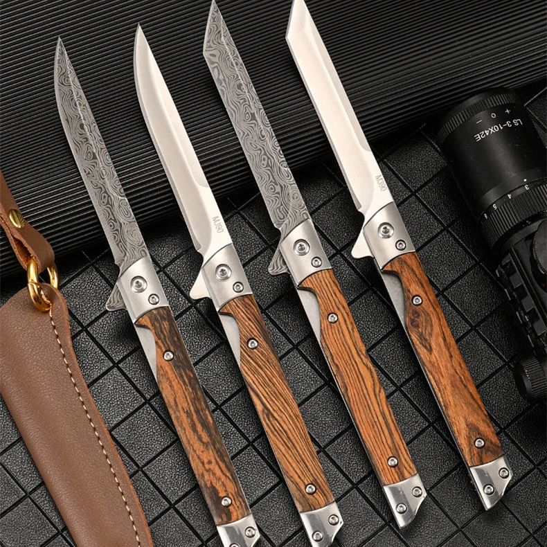 Damascus Leather Pattern Multi Purpose Stainless Steel Portable High Hardness Folding Knife