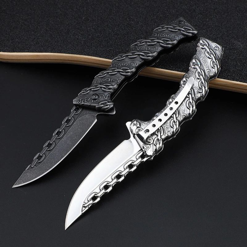 Chain Multifunctional Relief Stainless Steel Survival Outdoor Folding Knife