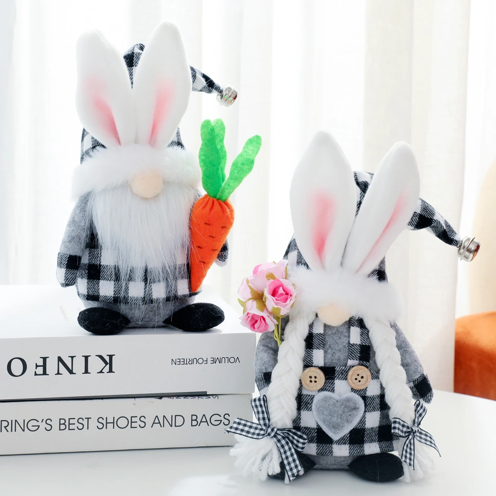 Decorative Plaid Bunny With Radish Doll