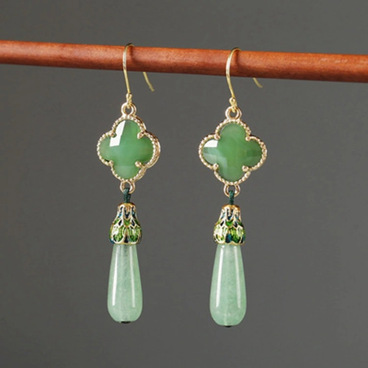 Antique Green Retro Sterling Silver Earrings