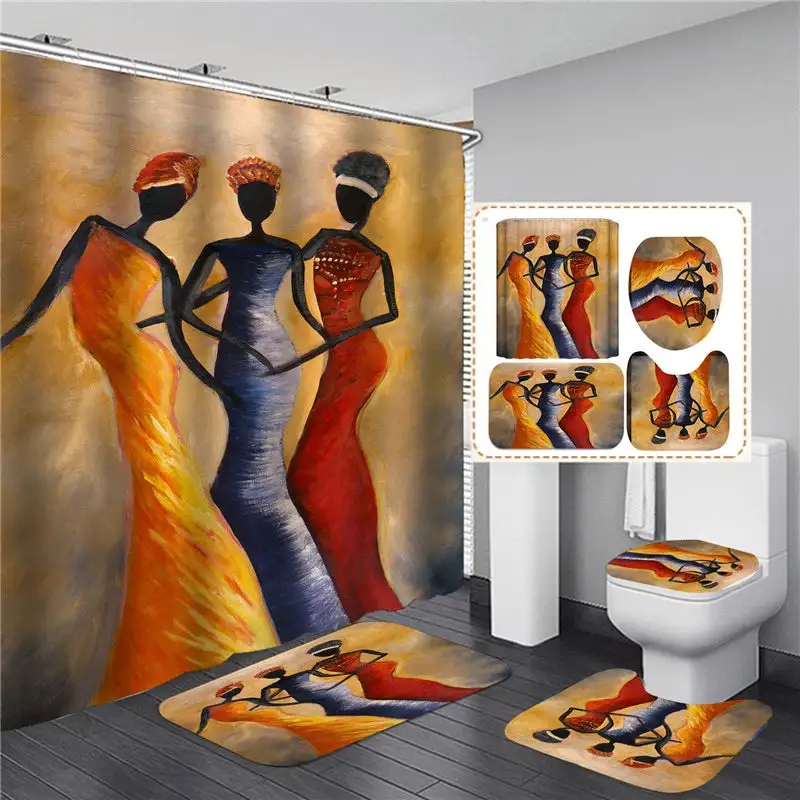 3D Digital Printing Waterproof Polyester Bathroom Shower Curtain Set