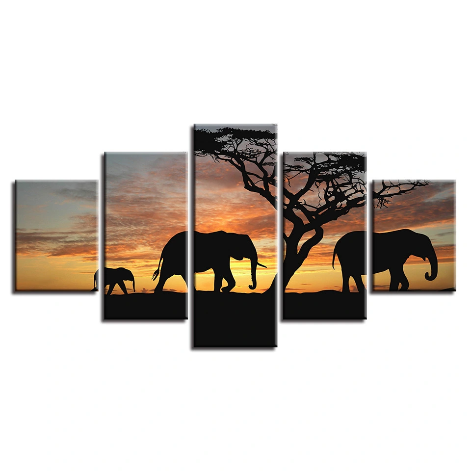 Living Room Elephant Printing Decorative Painting Five Pieces