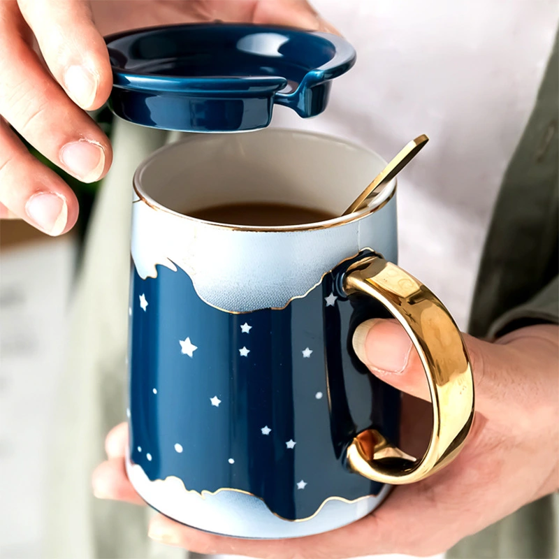 Ceramic Mug With Lid Spoon For Men And Women At Home