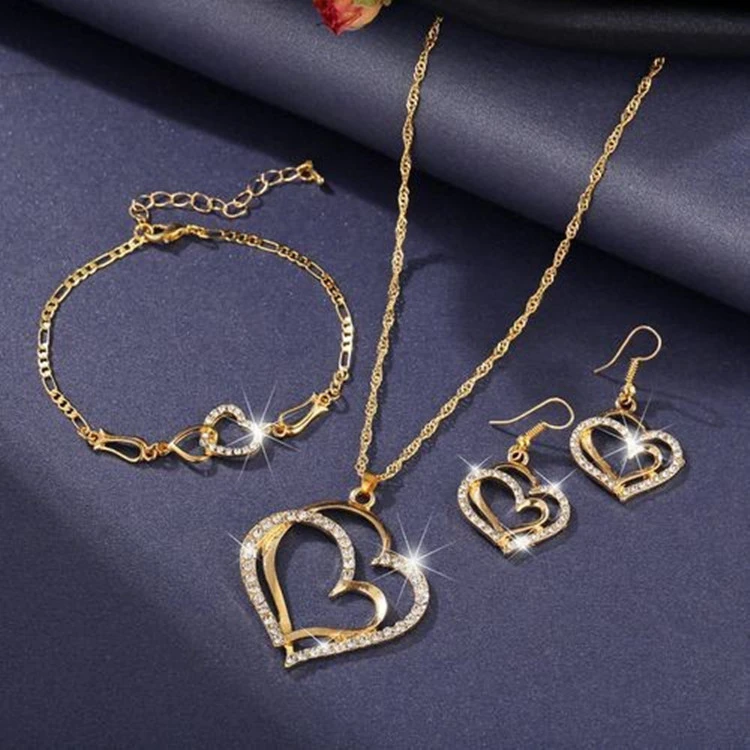 Double Love Heart Shaped Earrings And Necklace Set