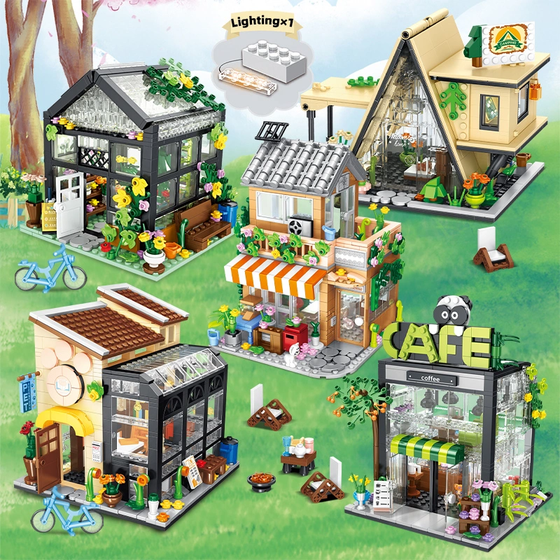Street View Building Florist Coffee Shop Granular Pieced Blocks Toys