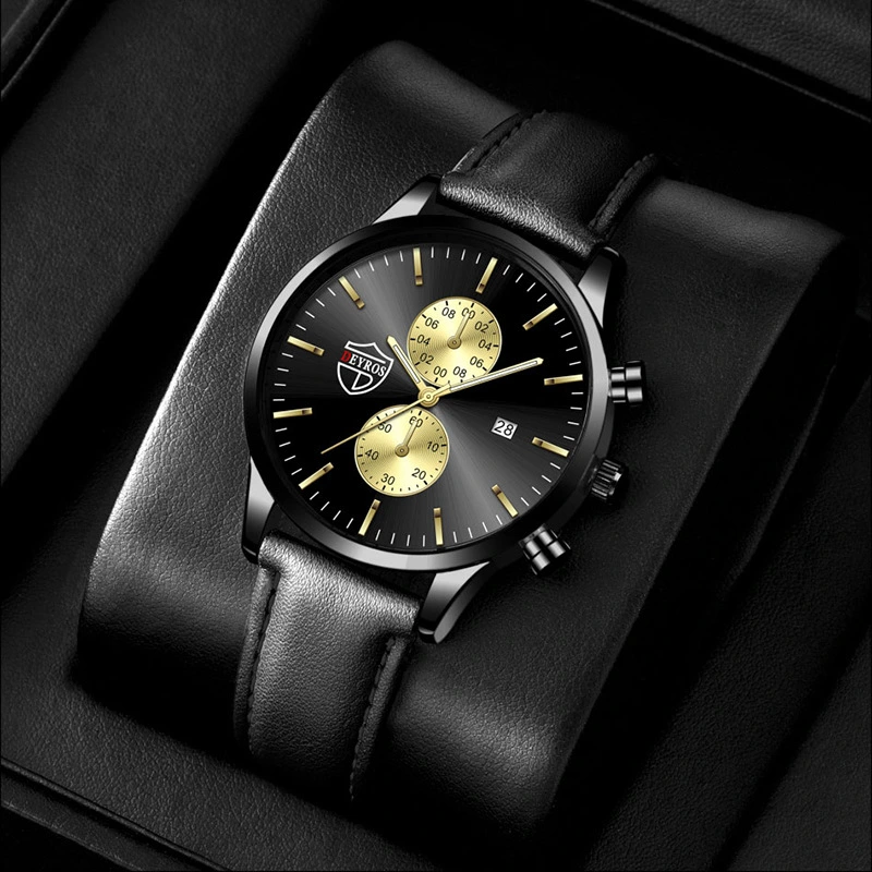 Men's Leather Calendar Luminous Quartz Watch