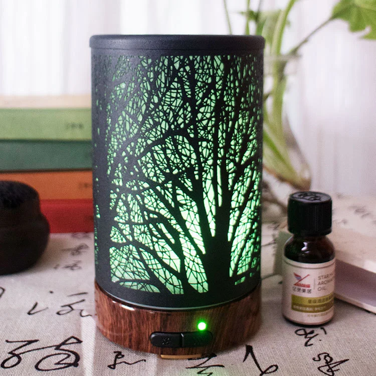 Tree Shadow Iron Art Aroma Diffuser Mute Humidifying Colorful Night Lamp Yoga Fragrance