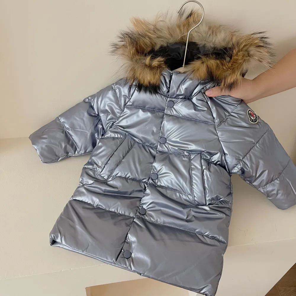 Autumn And Winter Children's Down Jacket Mid-length Big Fur Collar Thick Down Coat Glossy Winter Children's Clothing Wholesale