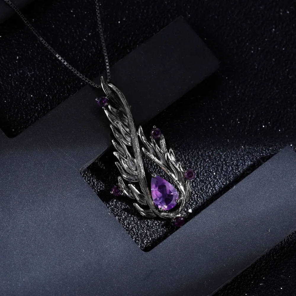 Designer High-grade Dark Retro Style Pendant Italian Craft 925 Silver Natural Amethyst Necklace Pendant