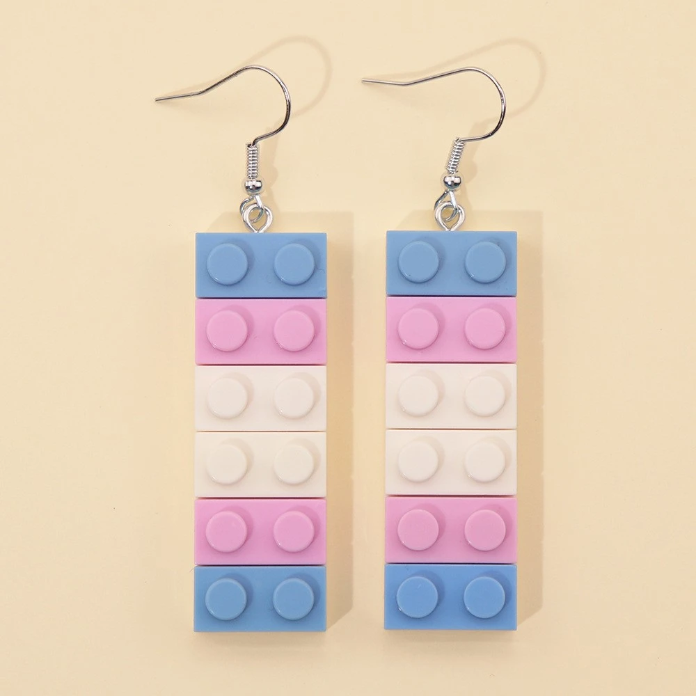 Six Color Rainbow Building Block Earrings