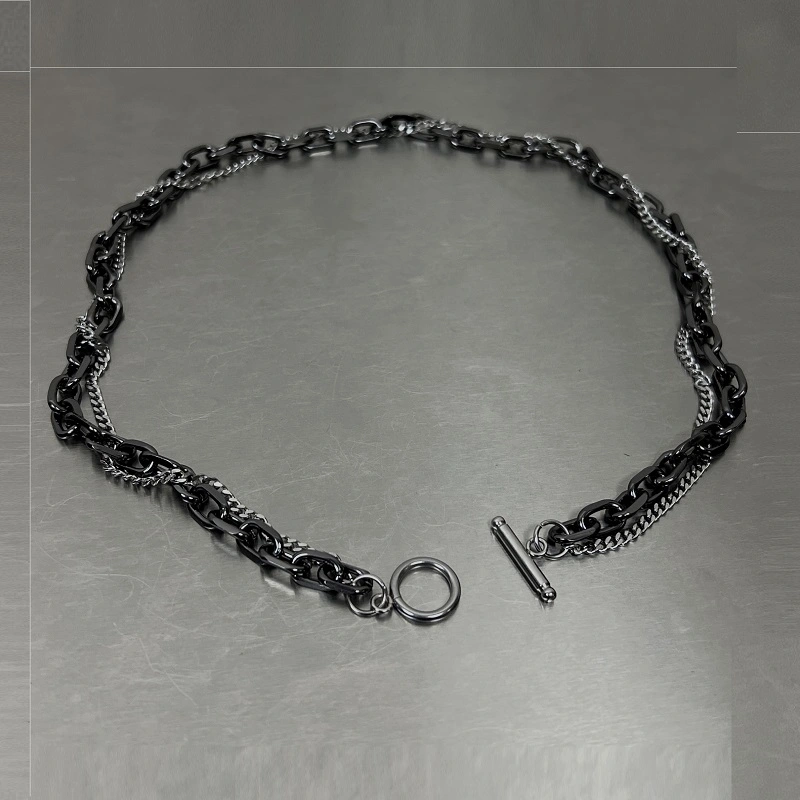 Titanium Steel Colorfast Double Layer Cuban Necklace Male