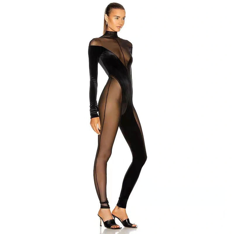 Women's Fashion Sexy Velvet Long Sleeve Jumpsuit