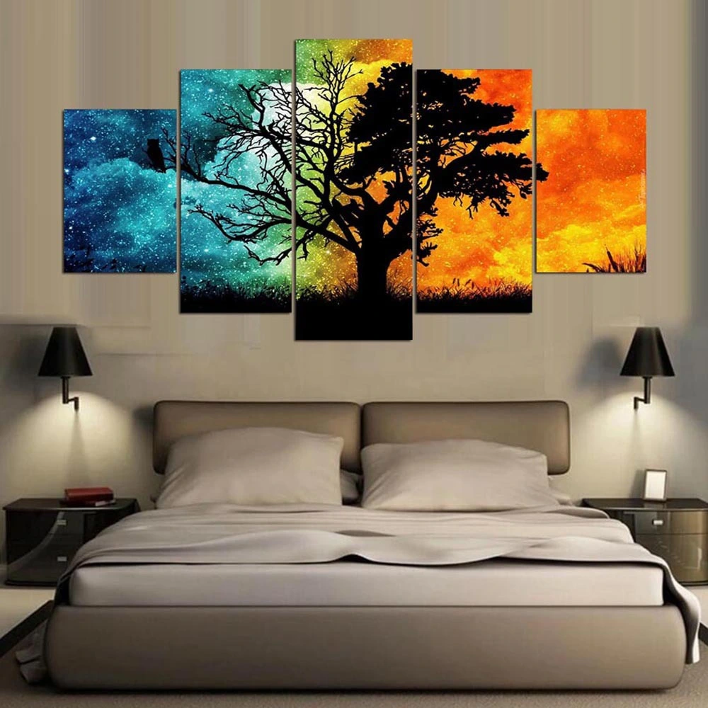 Modern Simple Five Couplets, Two Seasons, Abstract Tree Painting