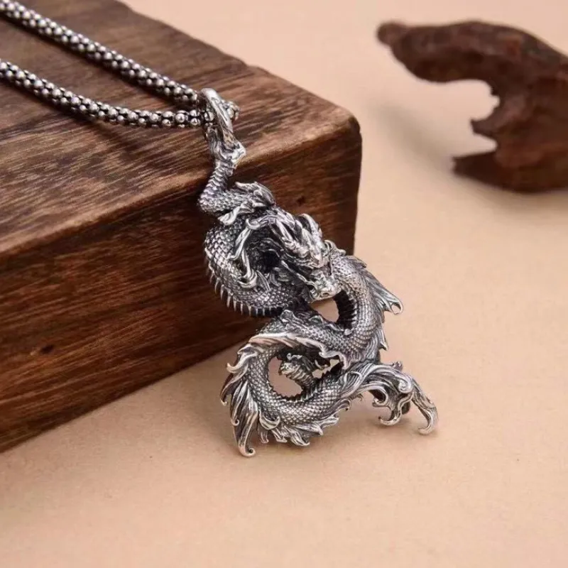 Titanium Steel China-Chic Wind Dragon Pendant Necklace