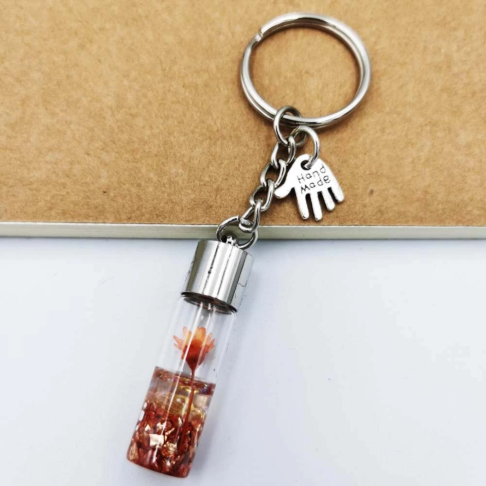 New Floral Glass Bottle Keychain