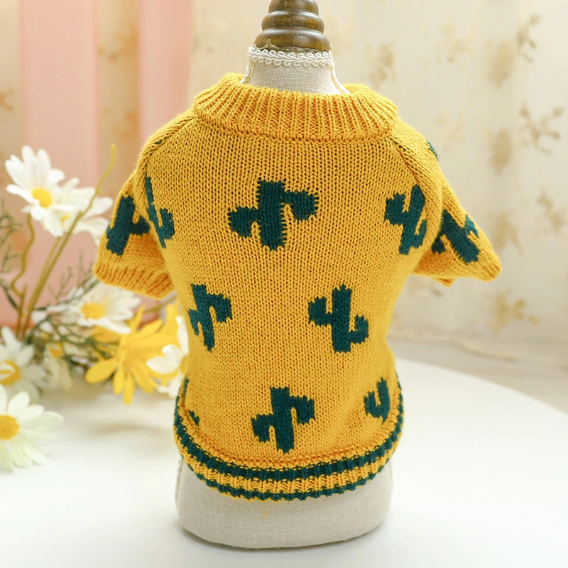 Pet Dog Cat Warm And Comfortable Turmeric Cactus Sweater