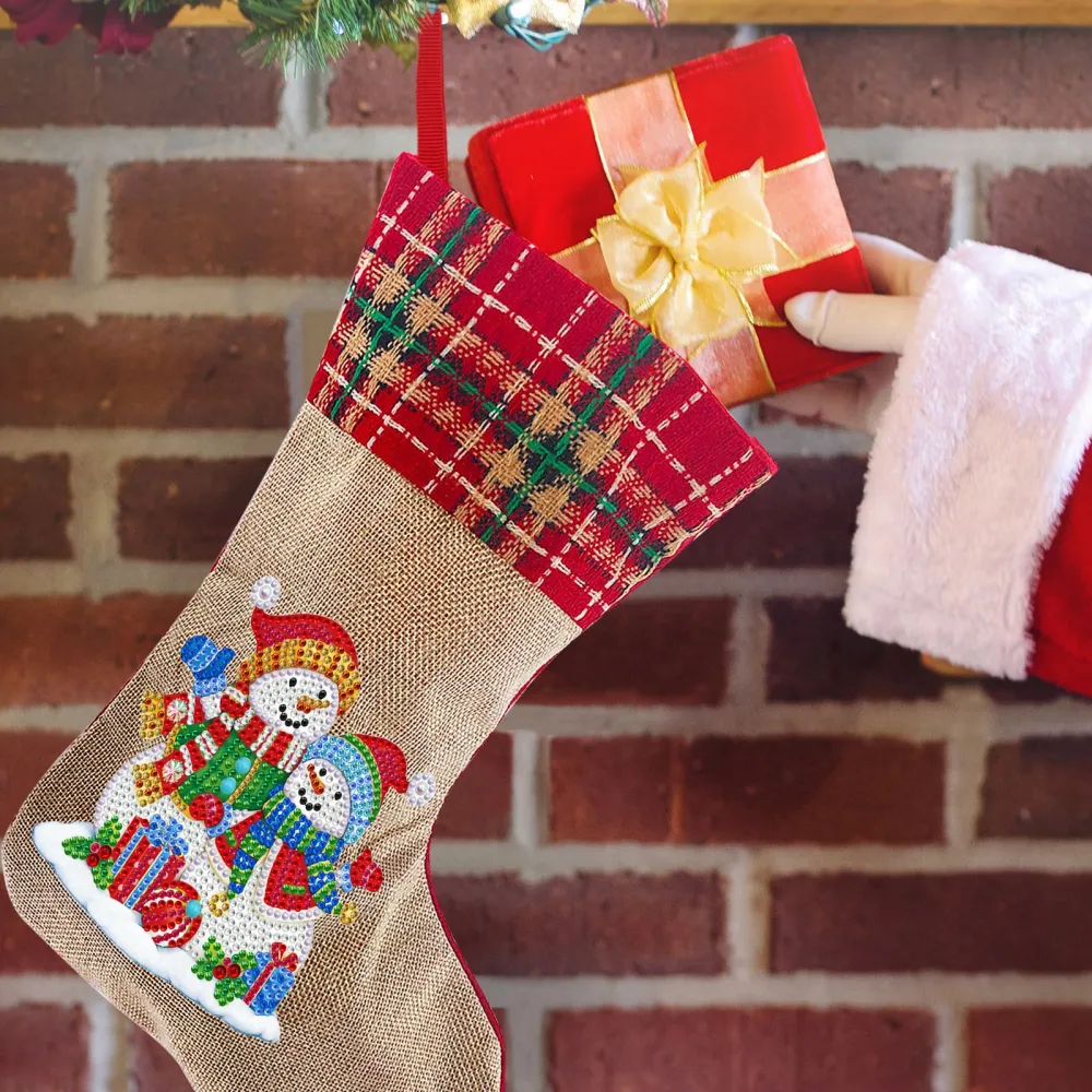 DIY Diamond Painting Christmas Stockings Linen Candy Bags Children's Gift Storage Christmas Decoration Bag