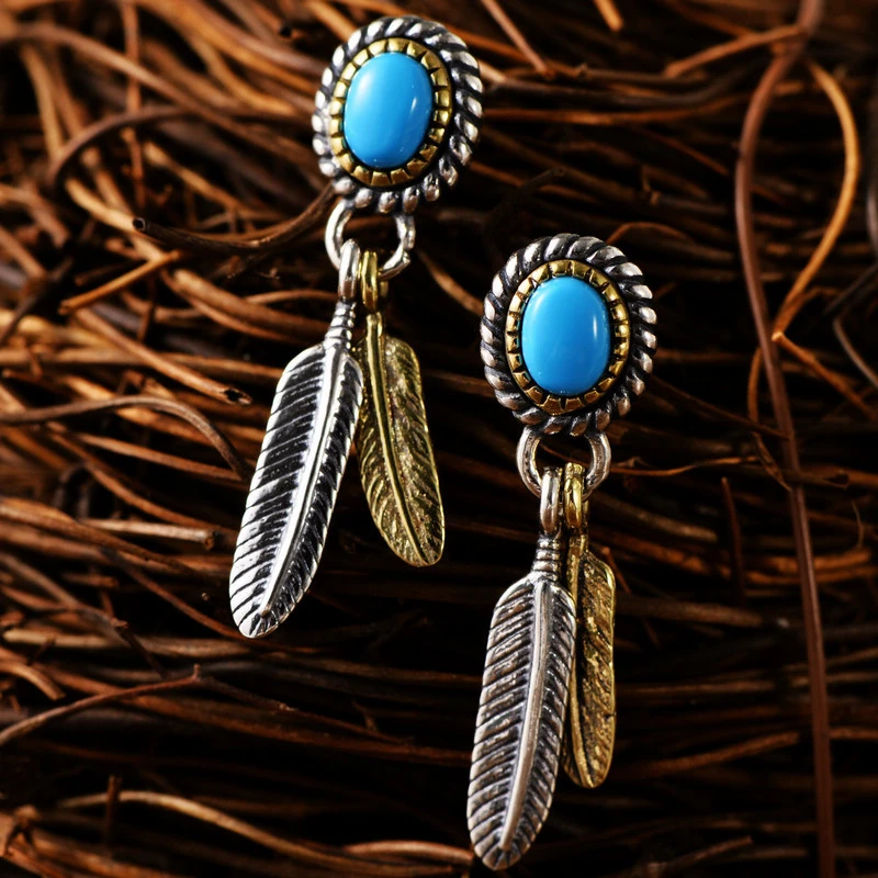 Sterling Silver Vintage Indian Feather Earrings