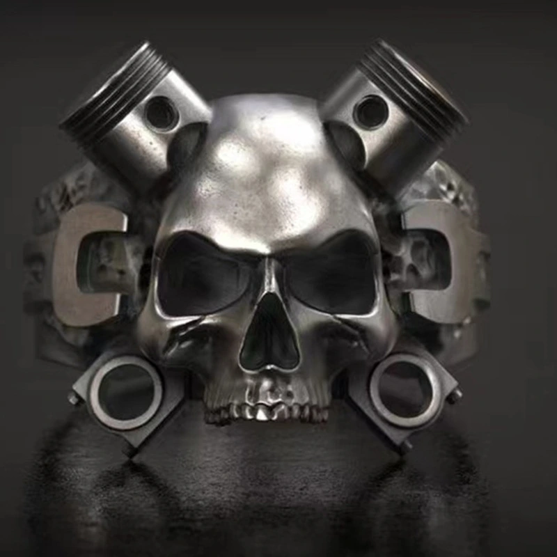 Men's Fashion Alloy Mechanical Blackened Skull Ring