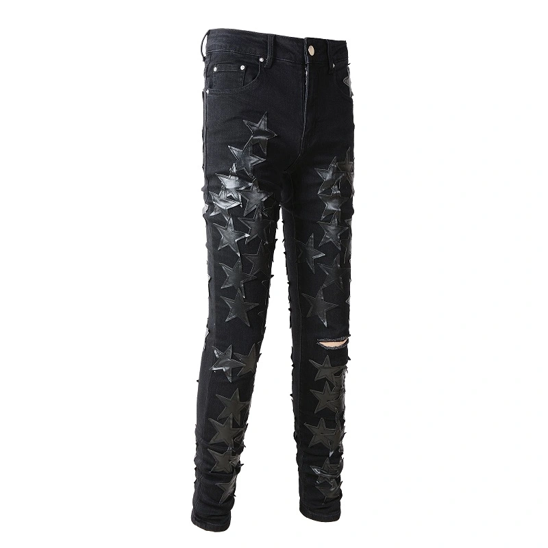Men's Fashion Stretch Star Patch Ripped Jeans