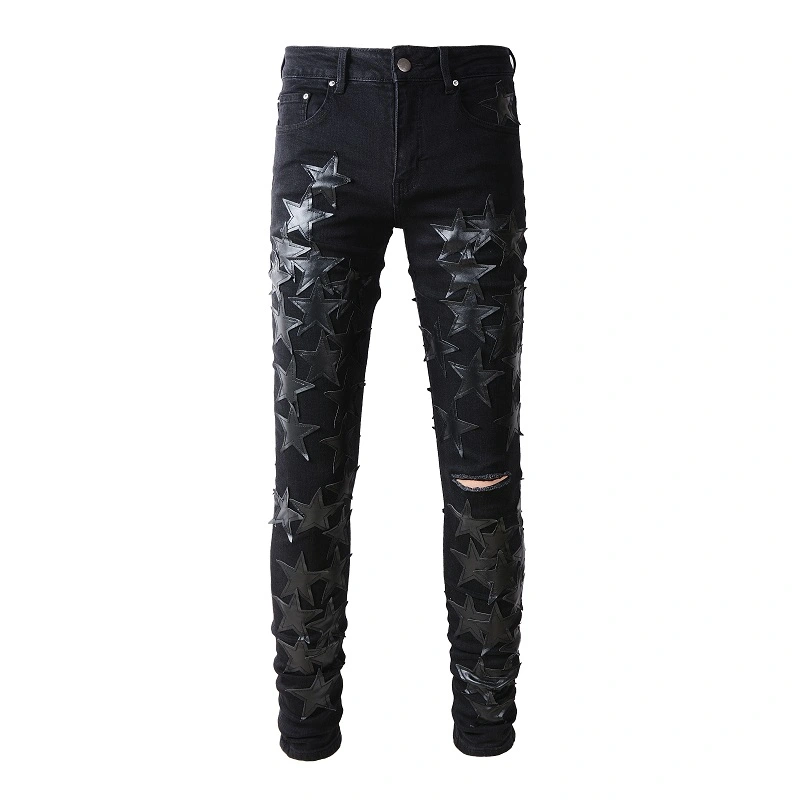 Men's Fashion Stretch Star Patch Ripped Jeans