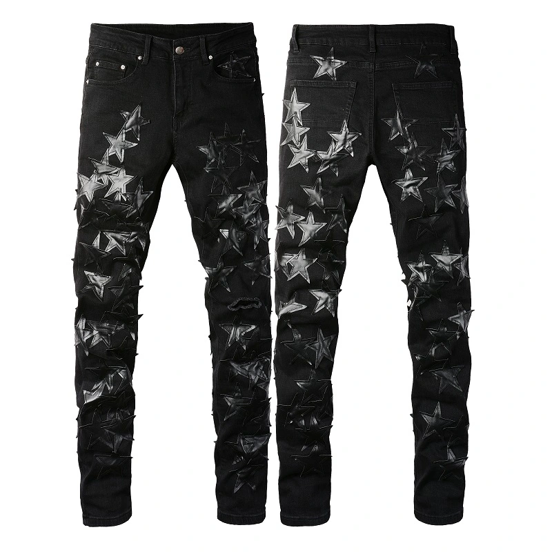 Men's Fashion Stretch Star Patch Ripped Jeans