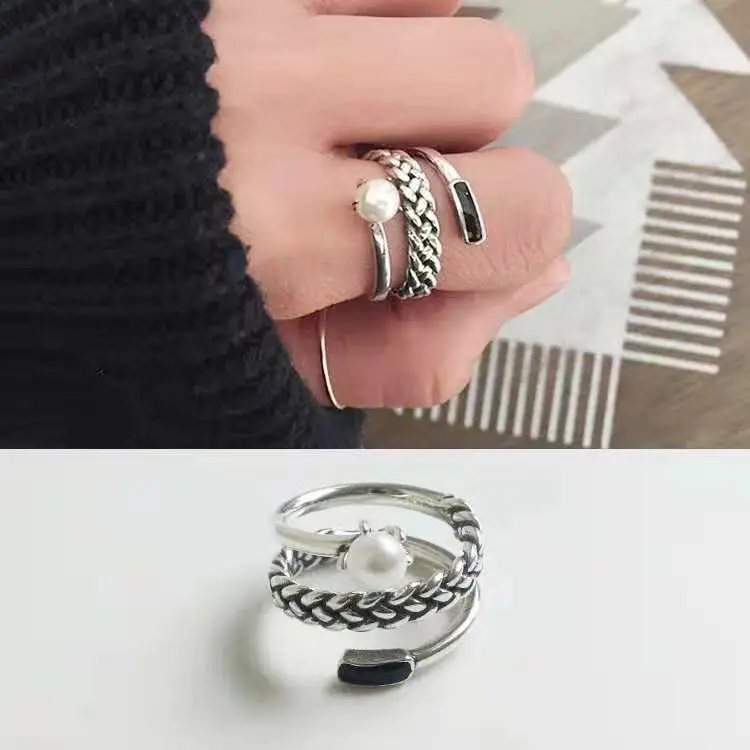 Female Serpentine Pearl Ring Fashion Epoxy Ring Vintage Jewelry