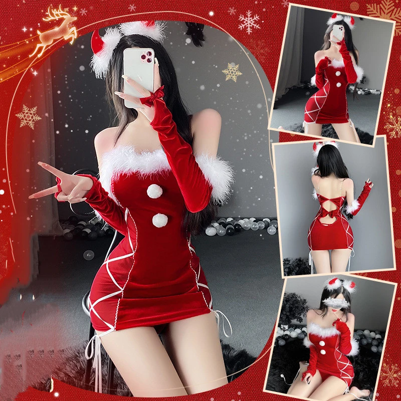 Tube Top Plush Christmas Bunny Hip Skirt Uniform Suit