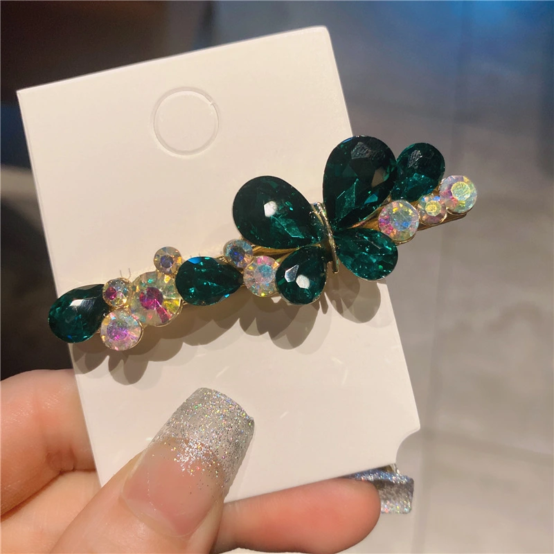 Colorized Butterfly Big Czech Diamond Hair Clip Hairpin Crystal Diamond Word Clip Korean Style Girl Head Hairpin