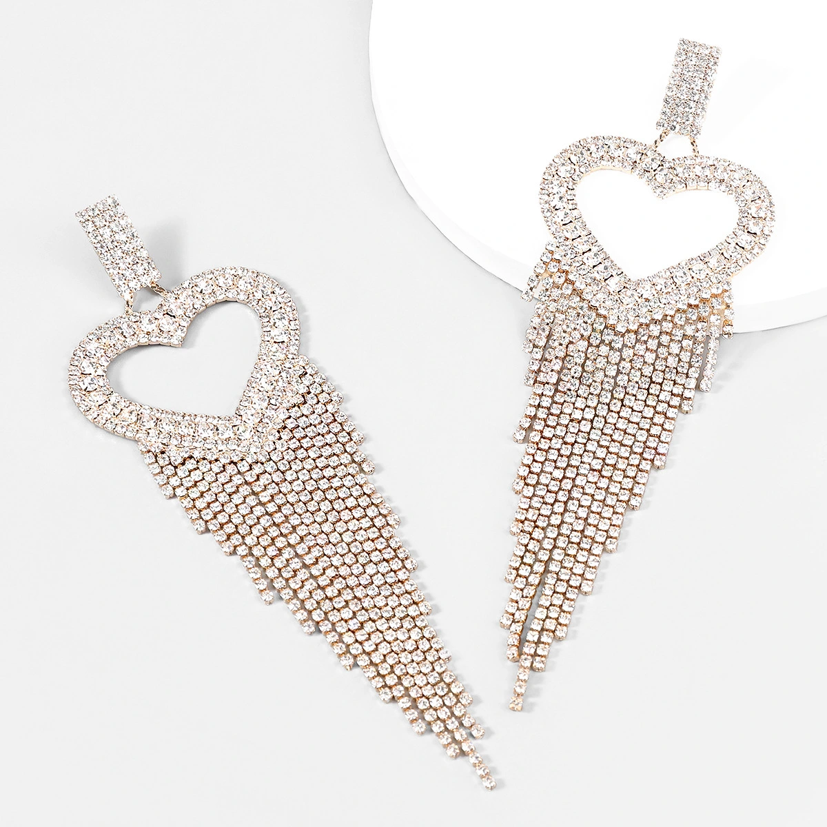 Alloy Diamond-encrusted Love Tassel Earrings Female