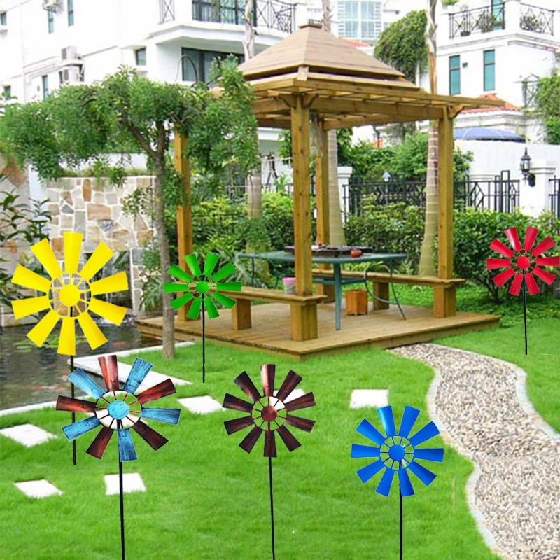 Garden Plug-in Rotating Windmill Metal Craft Ornament