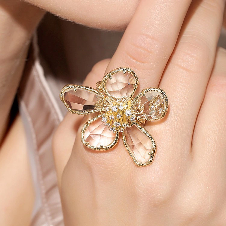 European And American Personality Exaggerated Crystal Flower Ring