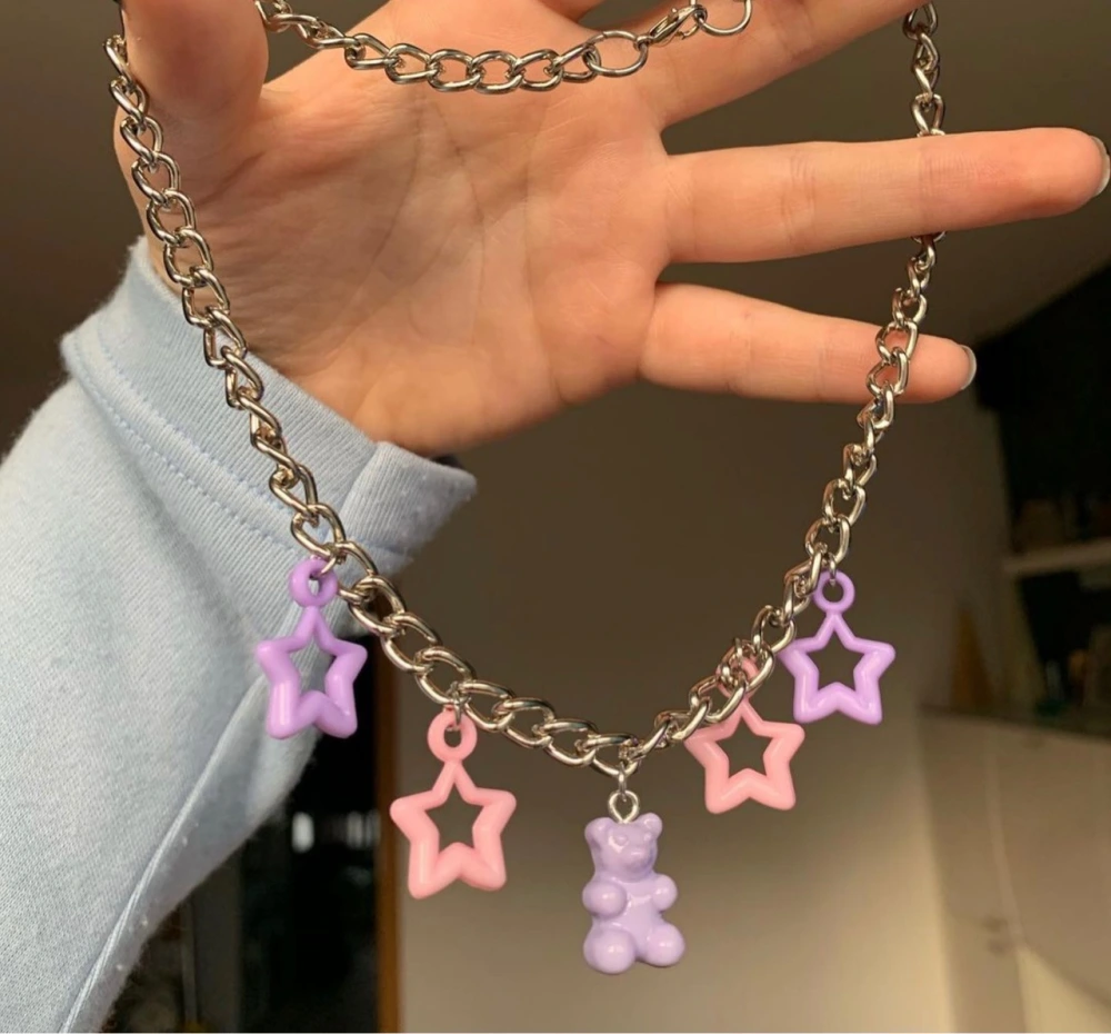 Cute Cartoon Colorful Five-pointed Star Gummy Bear Necklace Teddy Bear Pendant