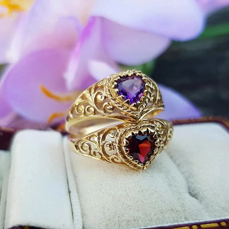 Heart Shaped Natural Garnet Ring