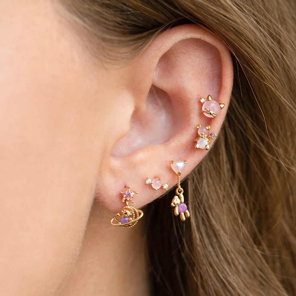 Bear Series Set Niche Design 18k Electroplating Micro-inset Zircon Ear Studs