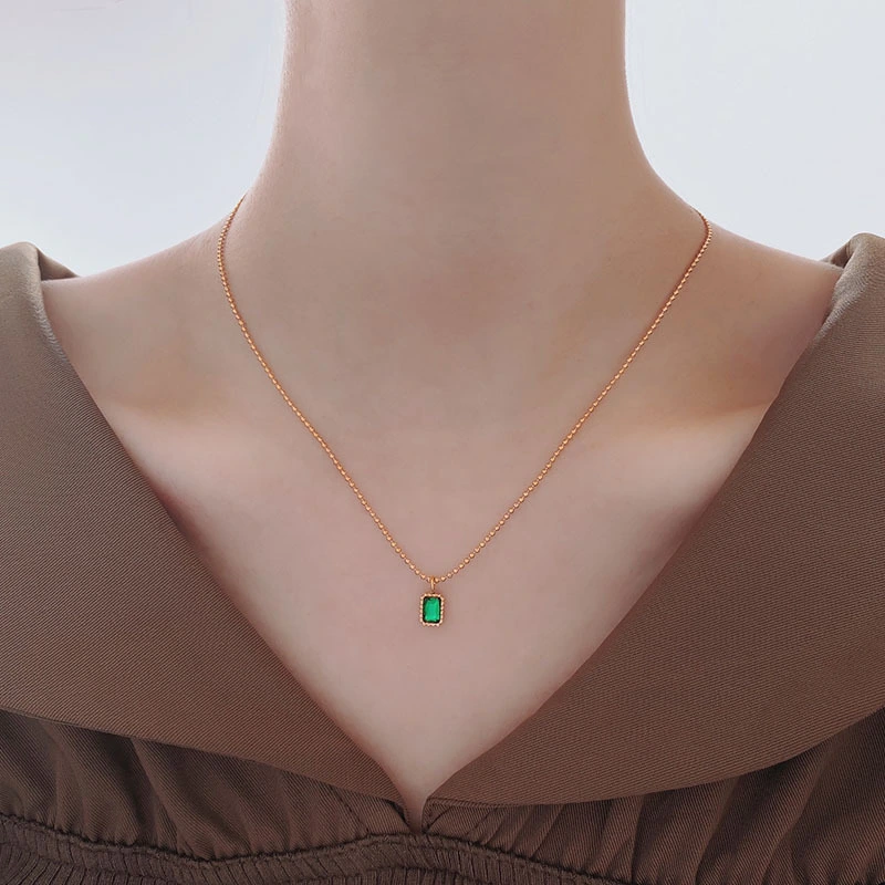 Women's Emerald Single Diamond Titanium Necklace