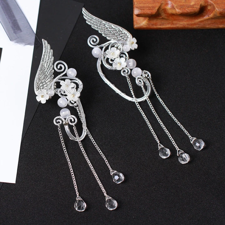 Ear Hanging Ancient Wind Ear Clip Long Tassel Fairy Angel Wings