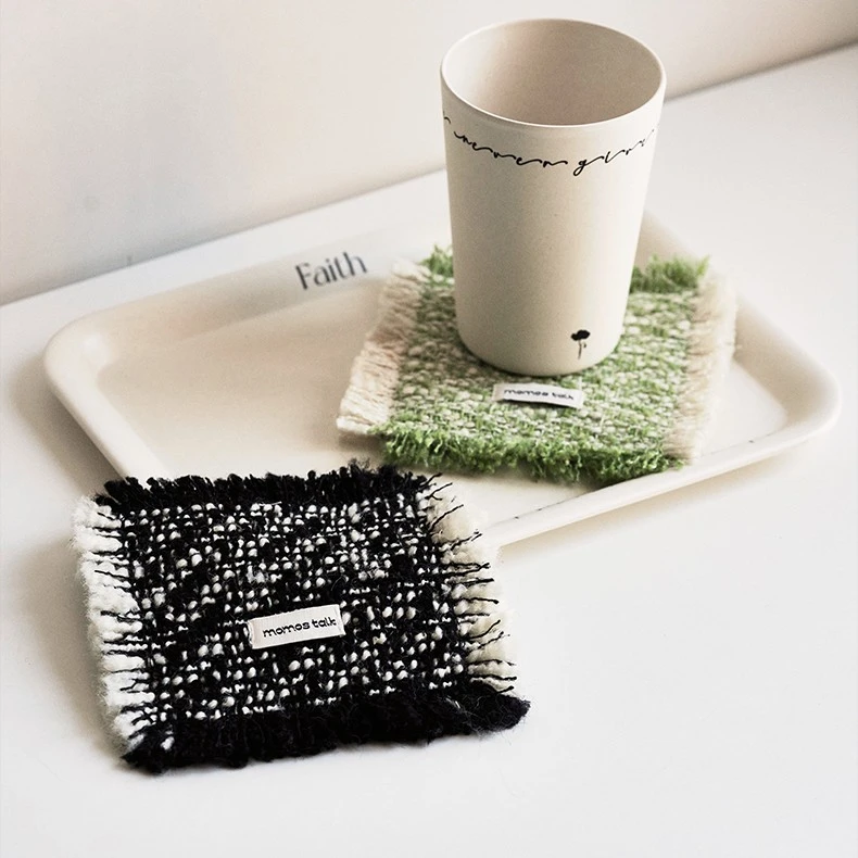 Knitted Tassel Coaster Square Desktop Anti-scalding Tea Cup Mat Insulated Mat Placemat