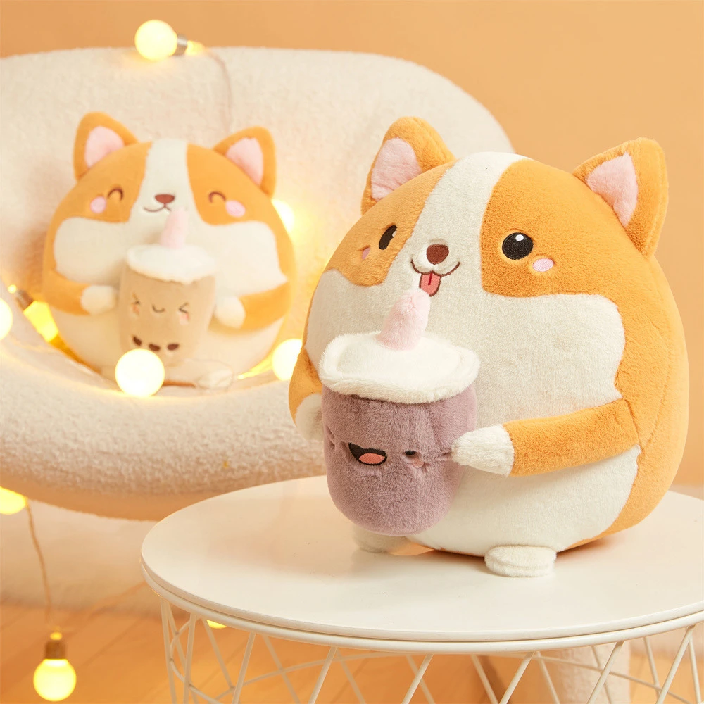 Cute Round Corgi Doll Milk Tea Shiba Inu Plush Doll