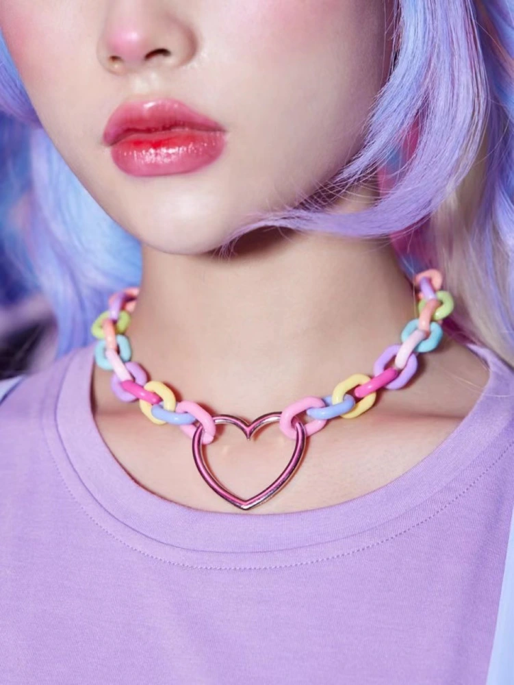 Ins Y2k Collars Sweet Cool Hip Hop Wind Love Color Non-fading Resin Acrylic Necklace