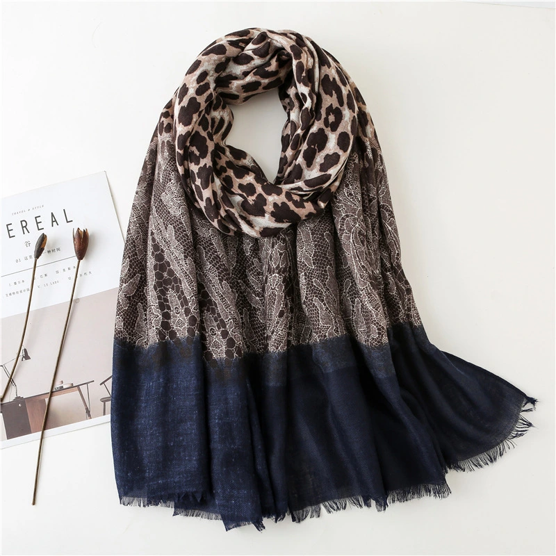 Cotton And Linen Leopard Lace Stitching Fashion Fashion Scarf