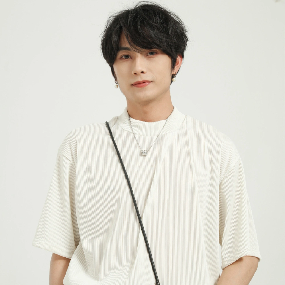 Fashion Solid Color Half High Collar Short Sleeve Men