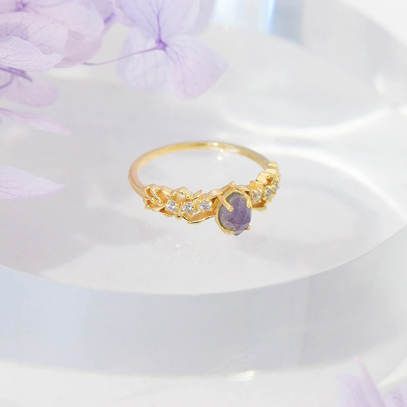 Natural Cordierite Elongated Stone Ring Fashionable And Versatile
